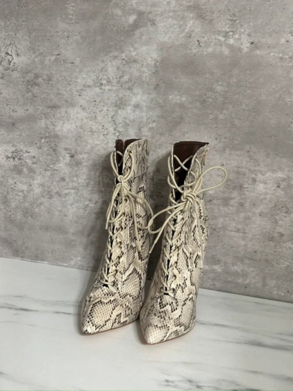 Snake Print lace up stiletto boots